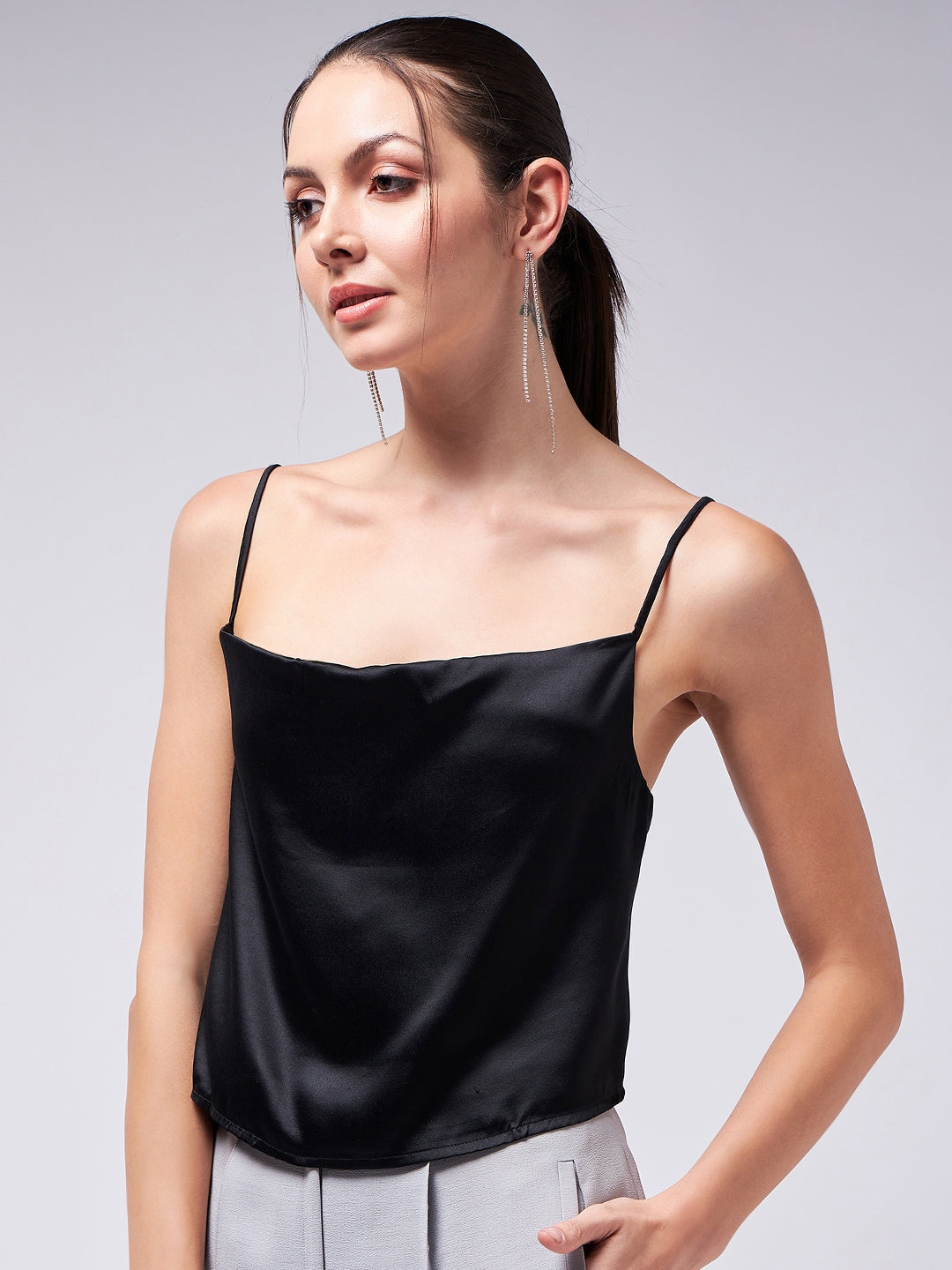 Black Cowl Satin Top