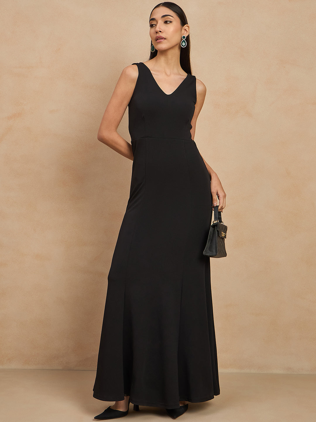 Solid Sleeveless V Neck Maxi Gown