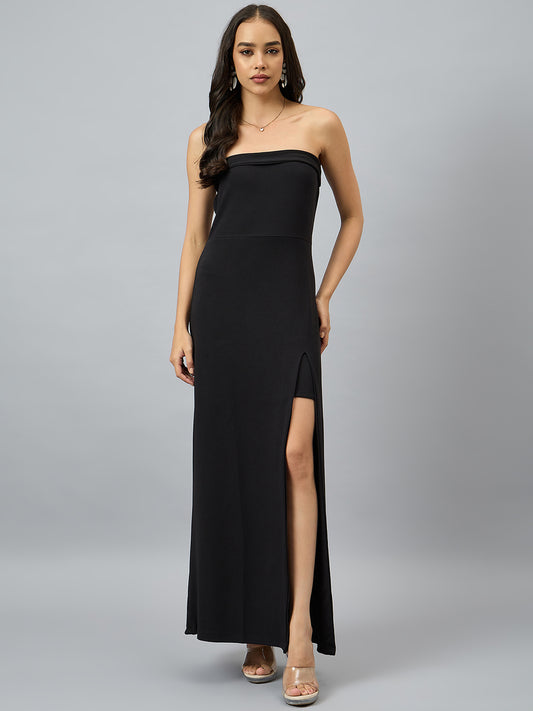 Solid Strapless Evening Gown