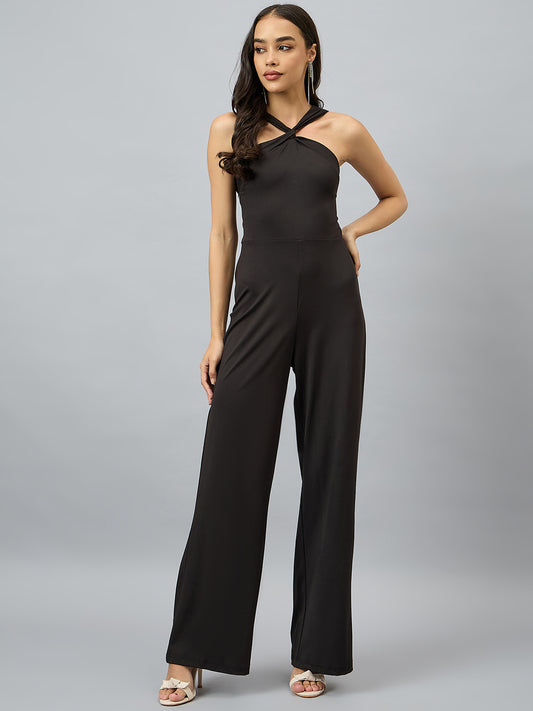 Cross V-Neck Open-Back Jumpsuit