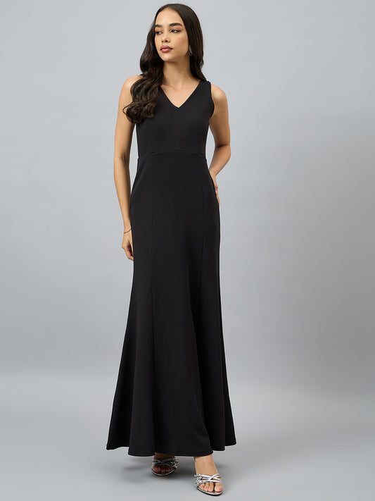 Solid Sleeveless V Neck Maxi Gown