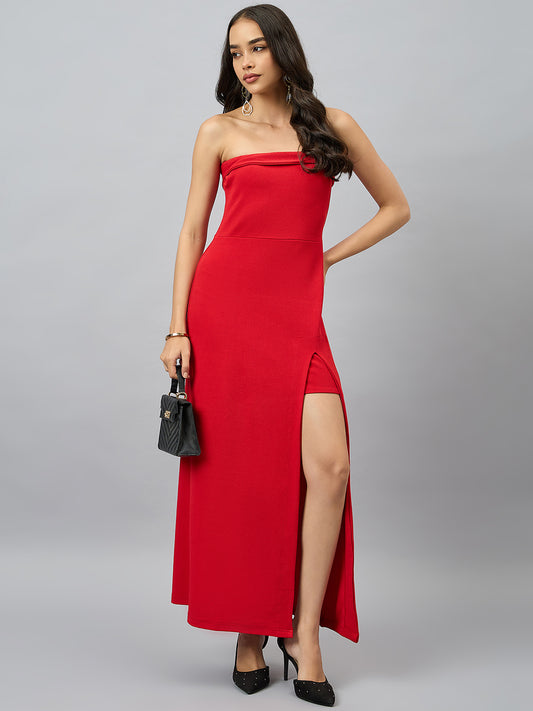 Solid Strapless Evening Gown