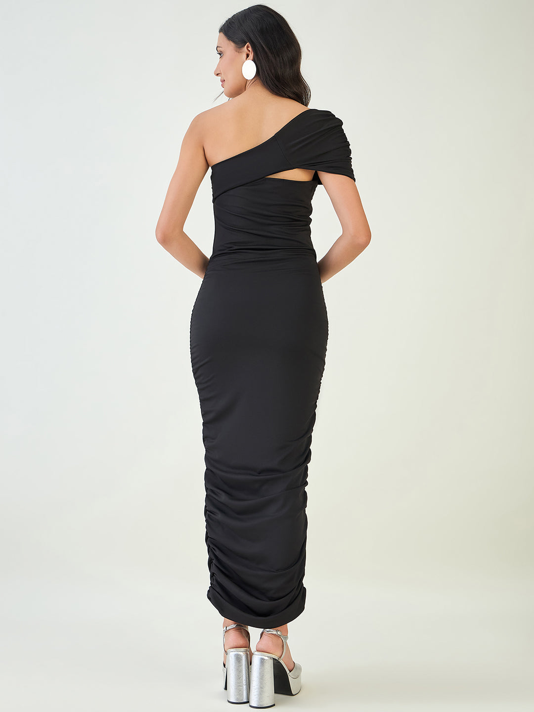 One Shoulder Ruched Bodycon Maxi Dress