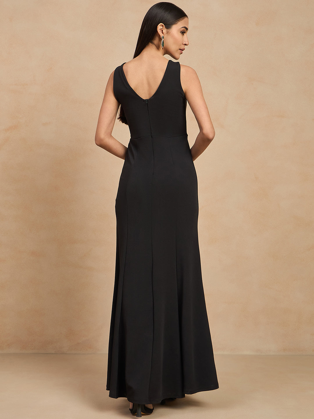 Solid Sleeveless V Neck Maxi Gown