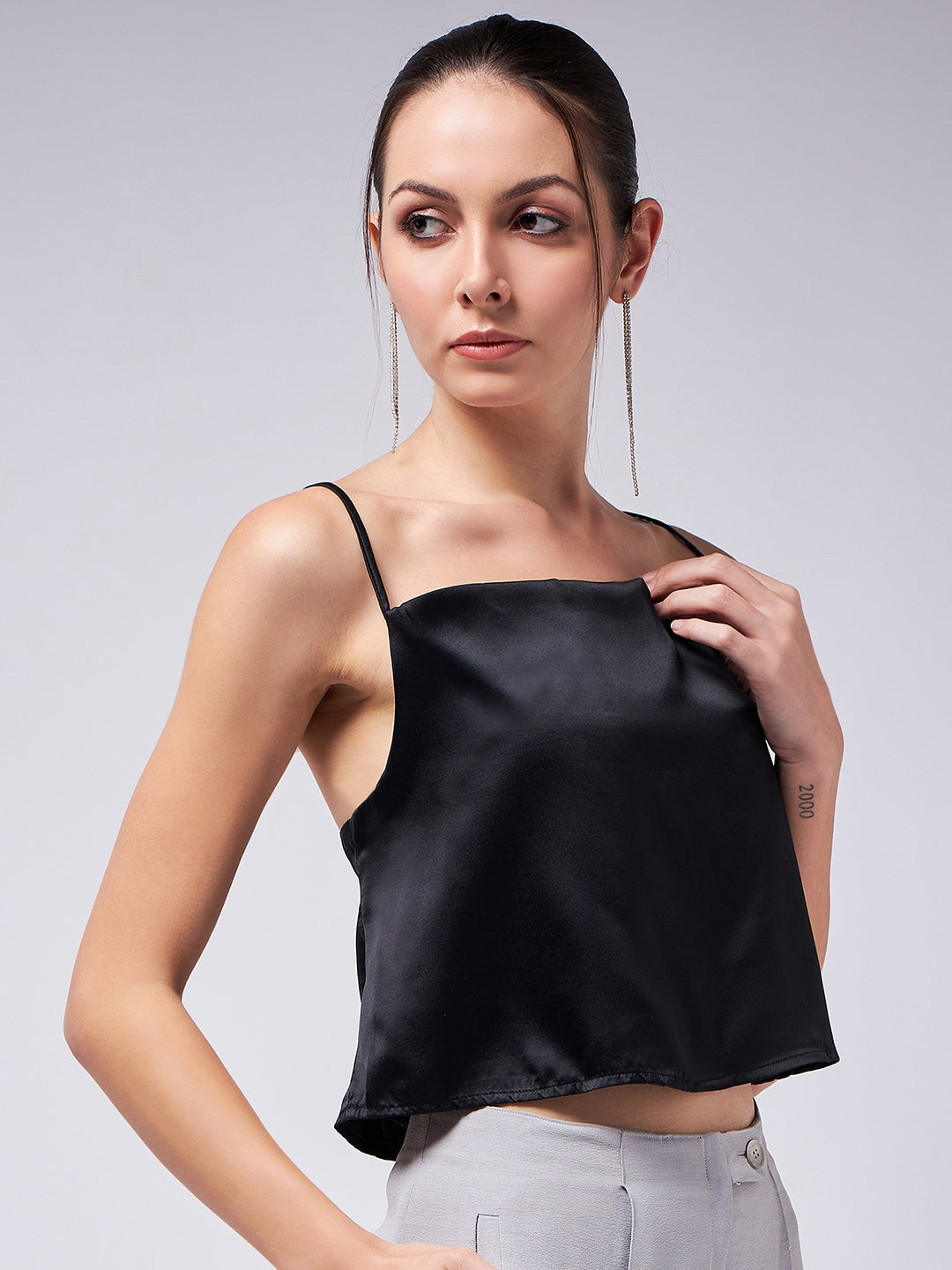 Black Cowl Satin Top