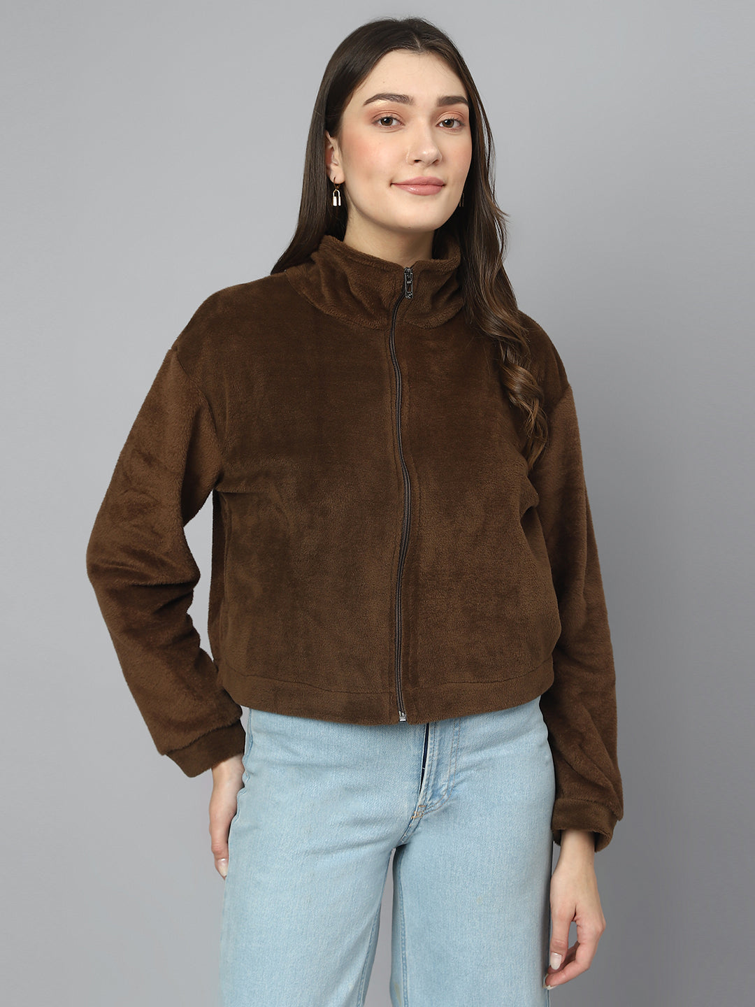 Coffee Oversized Fur Zipper