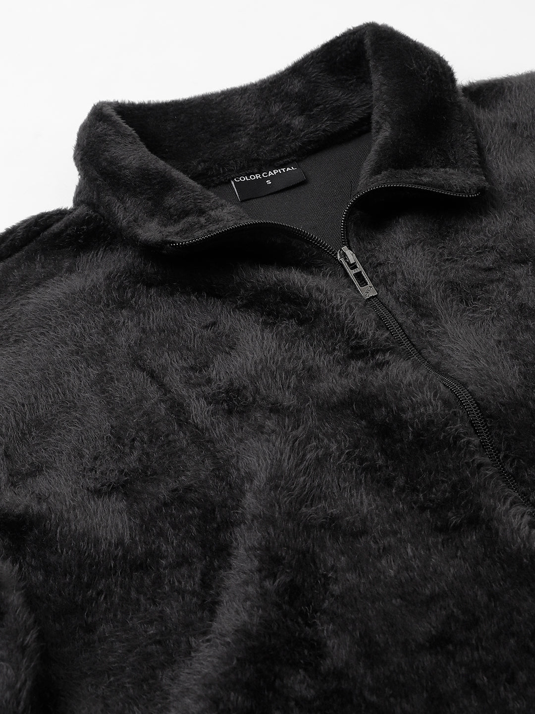 Black Oversized Fur Zipper