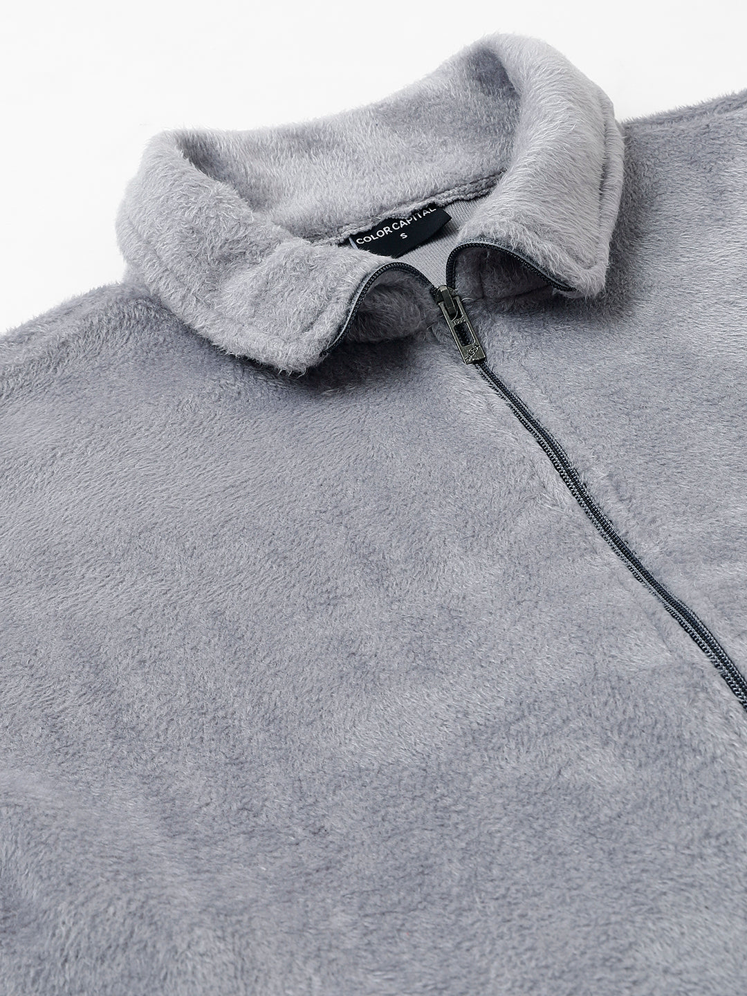Grey Oversized Fur Zipper